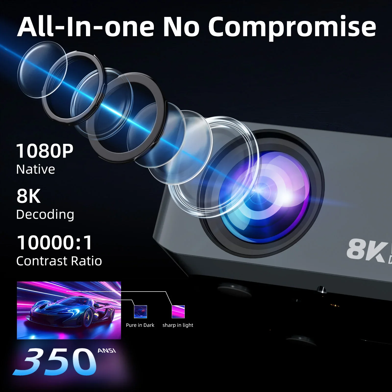 ApexTPXnano 휴대용 프로젝터 돌비 사운드 효과 1080P 자동 초점 보정 듀얼 WIFI BT5.0 야외 홈 시네마 스마트 프로젝터