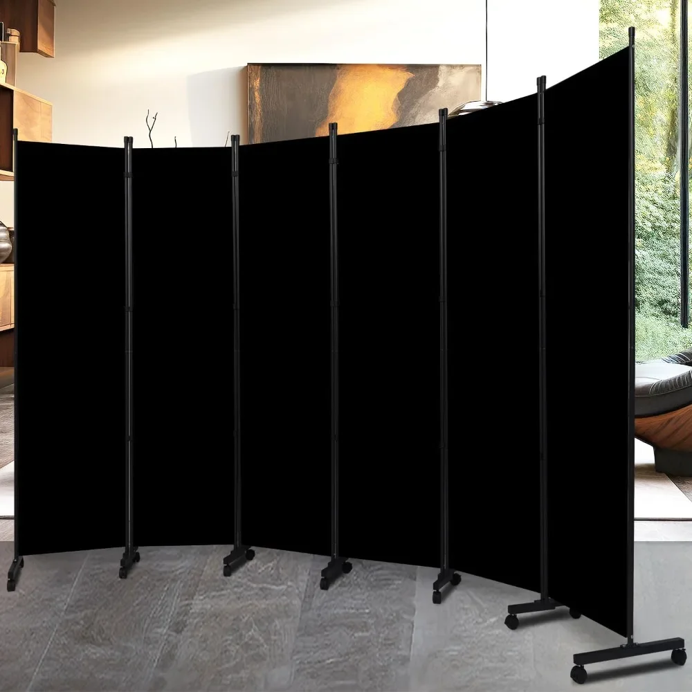 Room Divider Folding Privacy Screens with Lockable Wheels, 132'' Partition Room Dividers Freestanding Divider Fabric Panel