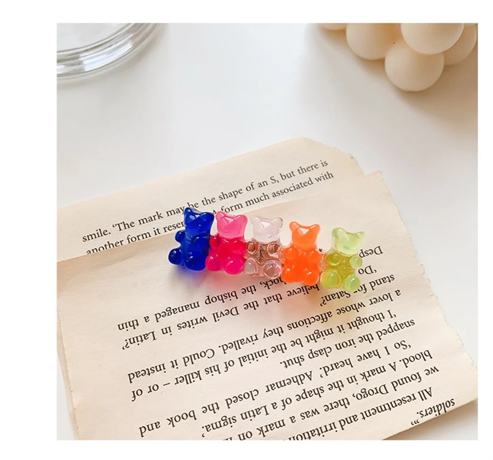 Description Picture 6 of item1~10PCS Bears Jelly Candy Mix Color Animal Hair Clips for Women Barrette Hairpin Duckbill Alligator Clip Hair Styling Tool