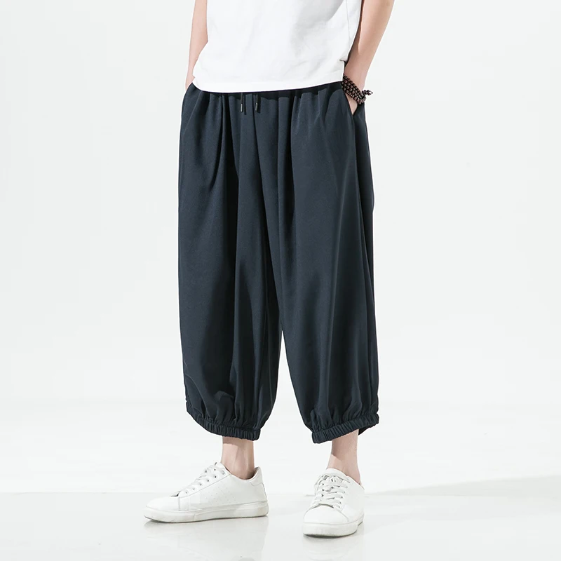 

Men Harem Pants Cotton Streetwear Joggers Solid Color Pants Drop-crotch Trousers Men Loose Long Pants Women