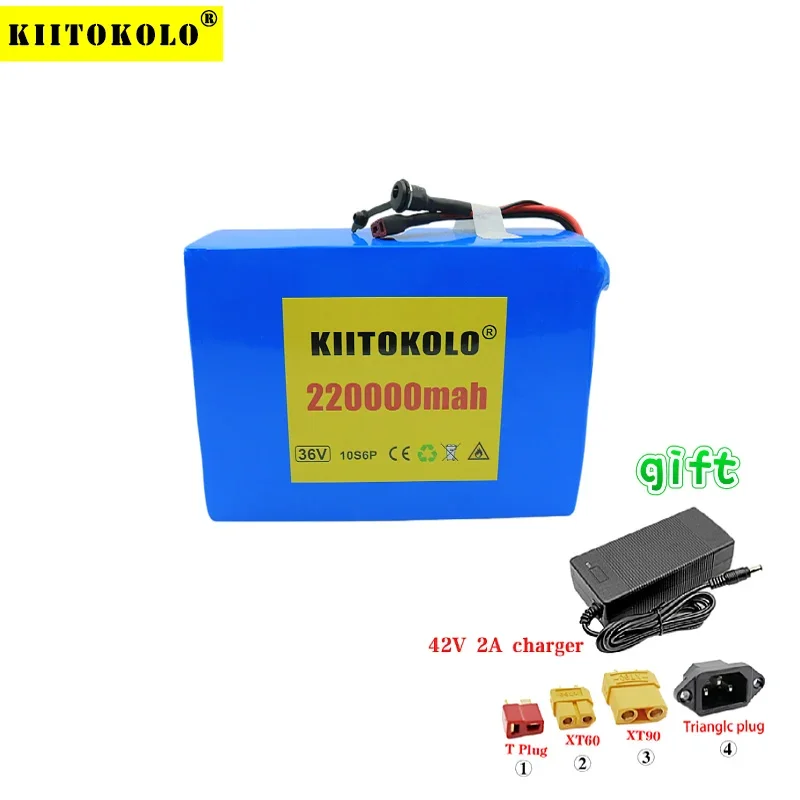 

New 36V 18650 10S6P 220Ah Lithium Battery Pack Built-in Balance BMS 350W-1000W Electric Bicycle Scooter Battery+42V 2A Charger
