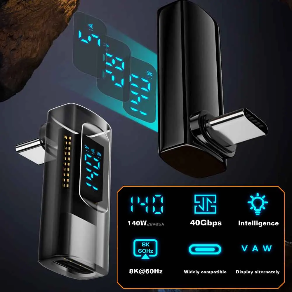 90 Degree USB C Adapter Right Angle U Shape Type C Adapter 40Gbps Data Transfer PD 140W USB4.0 8K 60Hz Video for Thunderbolt 3/4