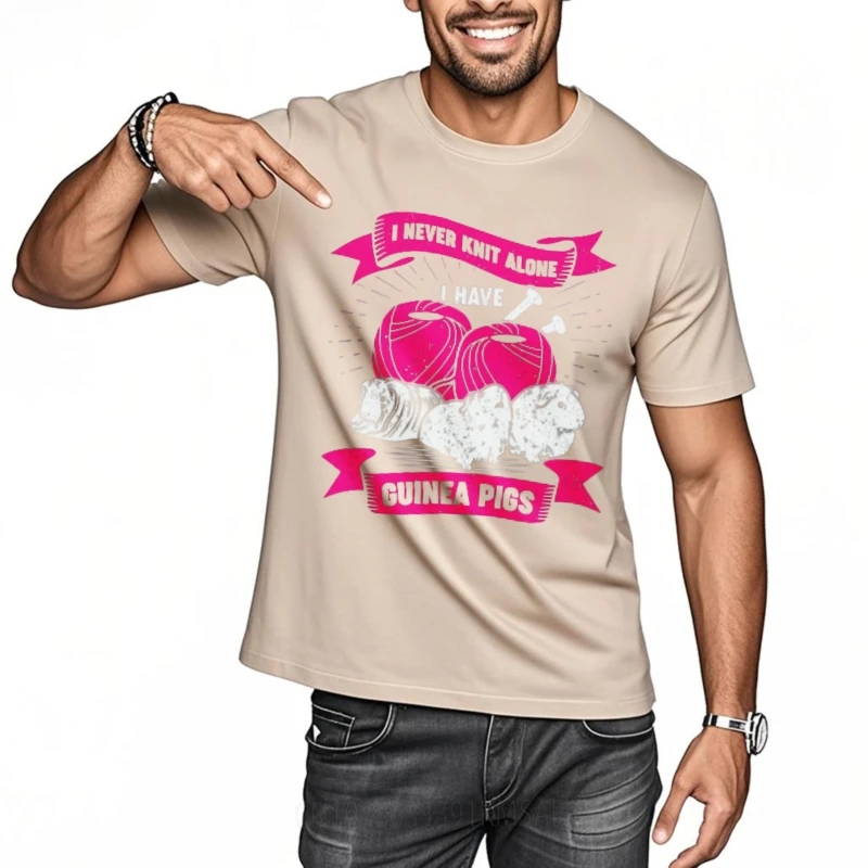 Plus Size Tshirt Solid Color For man Round Neck t-shirt Oversized I Never Knit Alone I Have Guinea Pigs Hip-hop For man Teeshirt