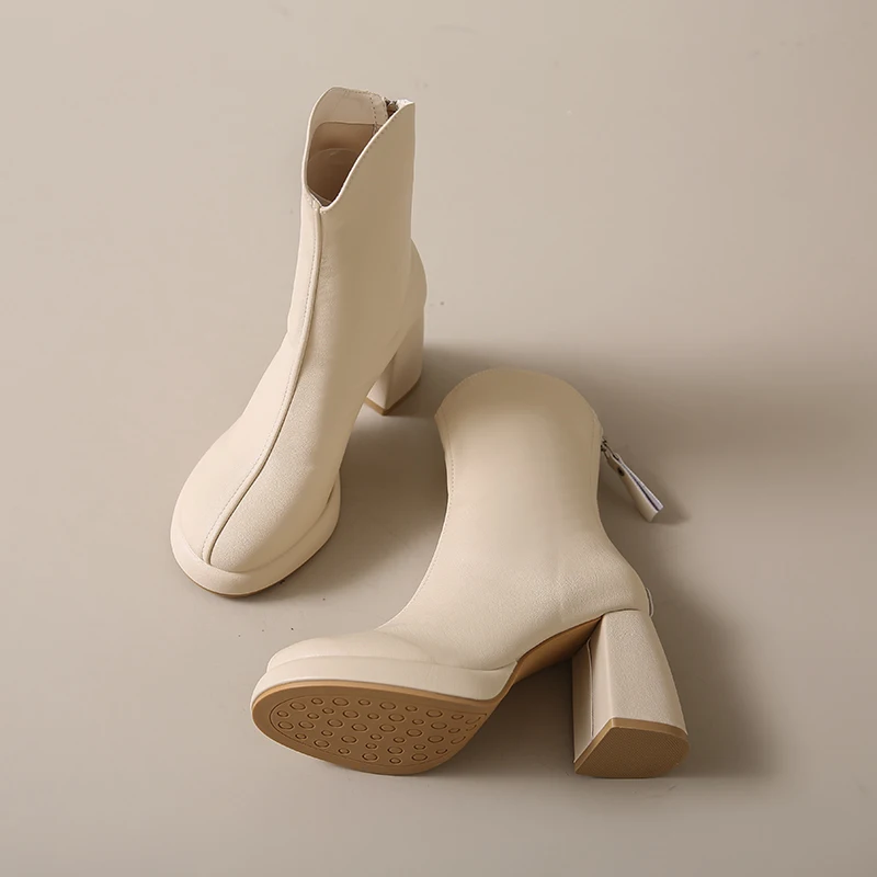 

Women's Ankle Heel Platform Chunky Sole Zipper Boots