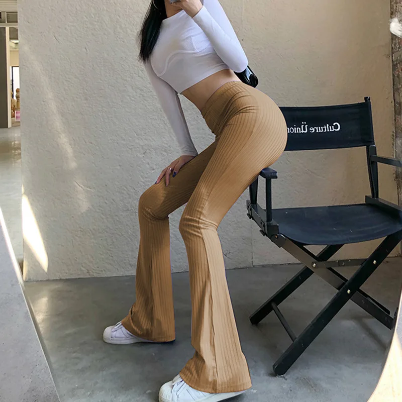 Slim High Waist Capris Sexy Bell Bottom Flare Tights Solid Hot Y2k Women Clothes E Girl Aesthetic Fashion Streetwear Woman Pants 6
