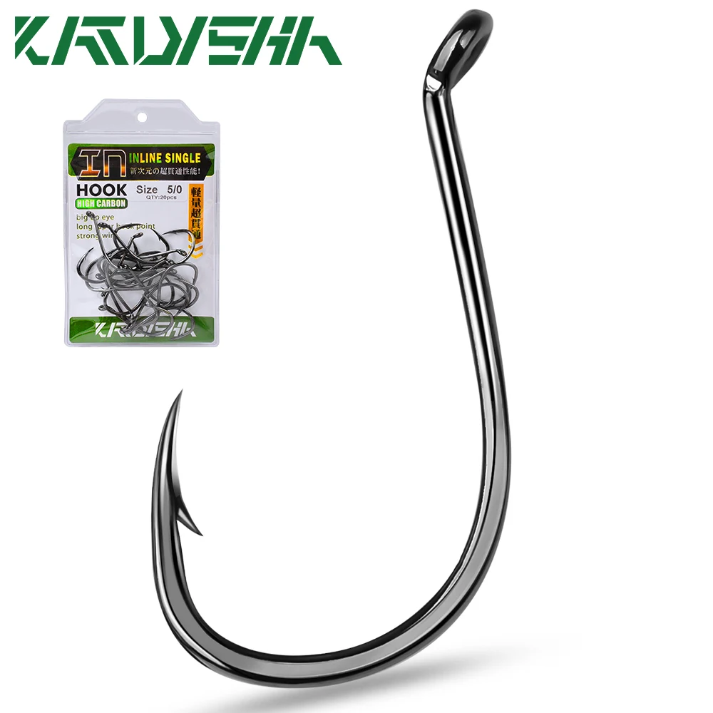 KATYUSHA 20PCS J Hooks 1/0-2/0-3/0-4/0-5/0# Barbed Octopus Fishing Hook  High Carbon Steel Offset Fishhooks Black Color Pesca