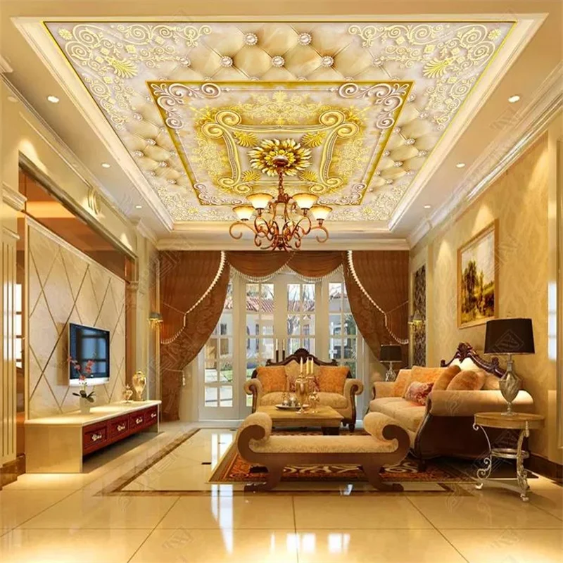 Ceiling 3d wall murals wallpaper Large gold marble pattern ceiling wallpapers for living room bedroom custom large size european style marble ceiling carpet pattern mural for floor living room bedroom pvc thicken wall sticker 3d