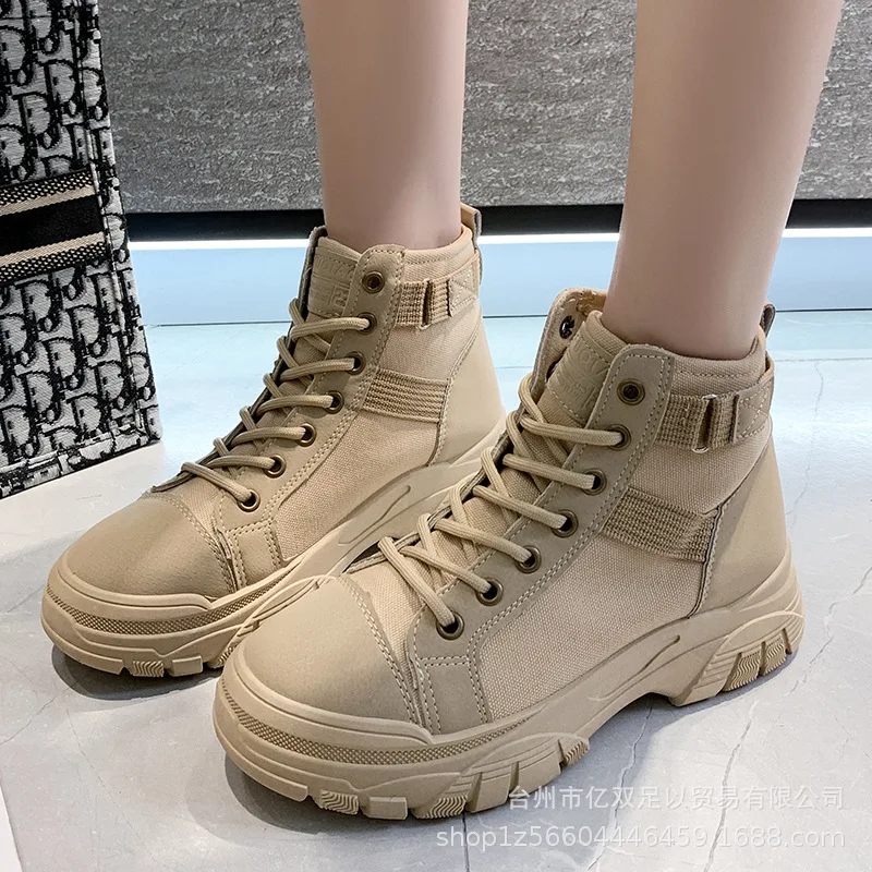 New 2022 Ladies Boots Fashion Shoes Autumn Winter Comfortable Leather Thick Platform Ankle Boot Platform Boots Female