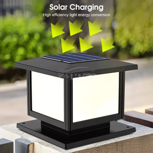 Neue Solar Powered LED Platz Zaun Licht Weiß Warm Lampe Außen Beleuchtung  Control Post Kappe Aluminium