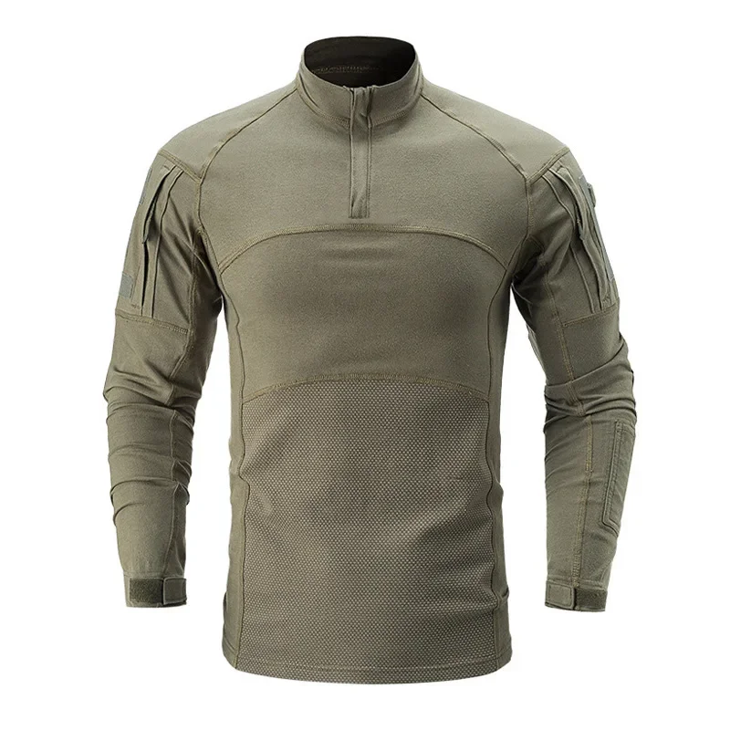 

Mens Long Sleeve Tactical Shirt Men's Military Rapid Army Combat Shirts Assault Slim Fit Camo T Shirt with Zipper New