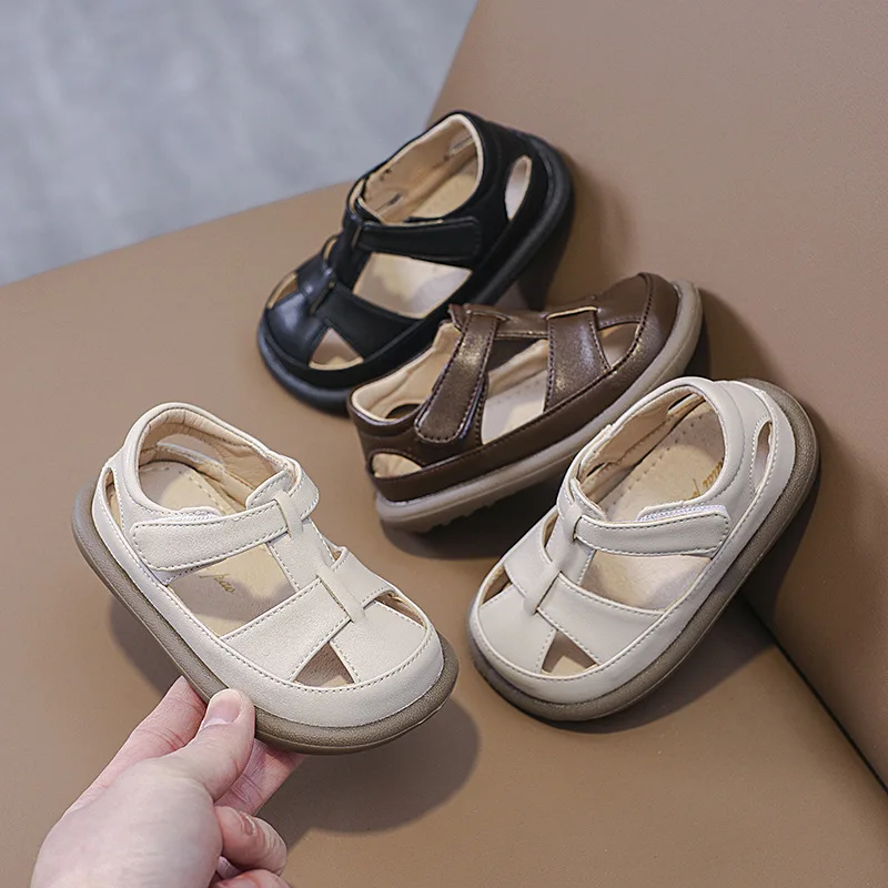 Kids Boys Girls Sandals Summer Closed Toe Solid Casual Soft Weave Fashion Baby Walkers