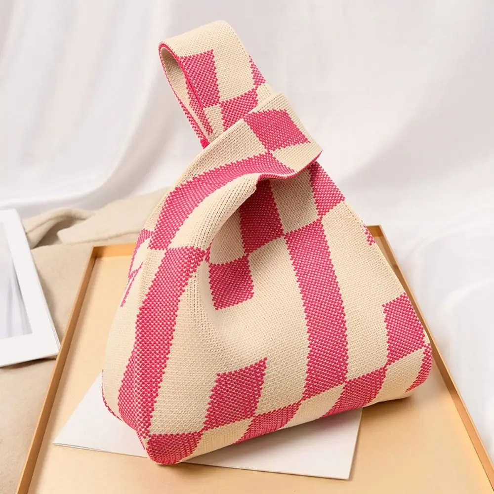 

Reusable Women Girls Shopping Bags Handmade Knot Wrist Bag Tote Bag Knit Handbag