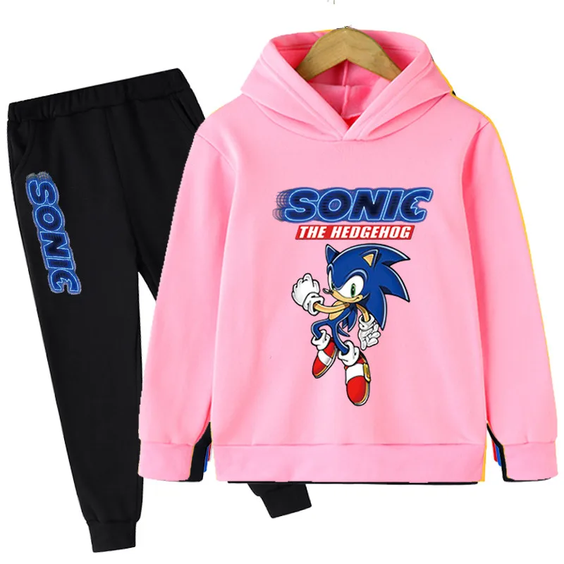 pajamas for birthday girl Stylish Handsome Kids Hoodie Set Cotton Sonic Pullover Set Kids Sweatshirt Pants 2 Piece Cool Gaming Long Sleeve Clothes children's clothing sets high quality