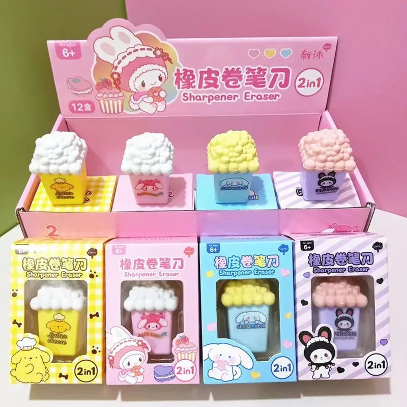 

Sanrio мультфильм Kuromi Hello Kitty точилка для карандашей с попкорном ластик двойного назначения кавайные канцелярские товары для студентов оптовики