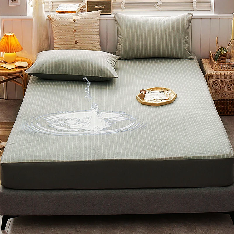 100 Cotton Waterproof Fitted Sheet Solid Color Bed Sheets With Elastic Band Soft Bed Cover