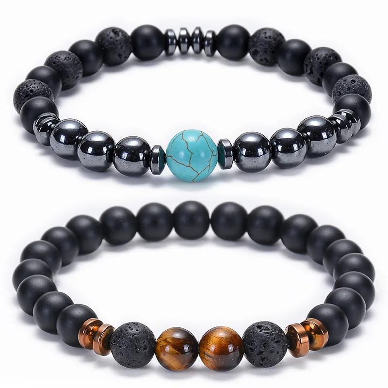 

12pcs Matted Black Lava Hematite Tiger's Eye Healing Balance Beads Reiki Buddha Prayer Natural Stone Yoga Bracelet for Women