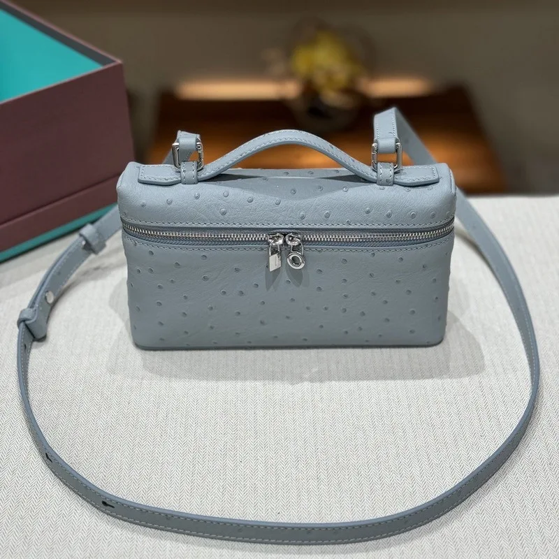 

2024 New genuine leather women's bag, wife's lunch box bag, ostrich pattern handheld single shoulder diagonal cross bag