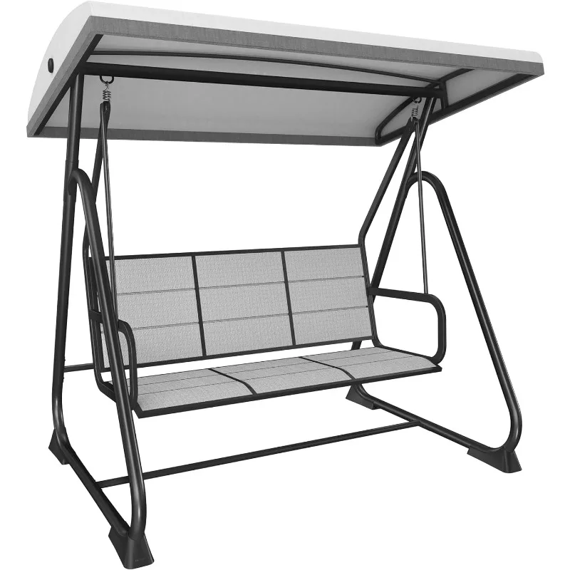 3-Person Outdoor Patio Swing Chair with Adjustable Canopy, Porch Swing with Comfortable and Breathable Seats, Outdoor