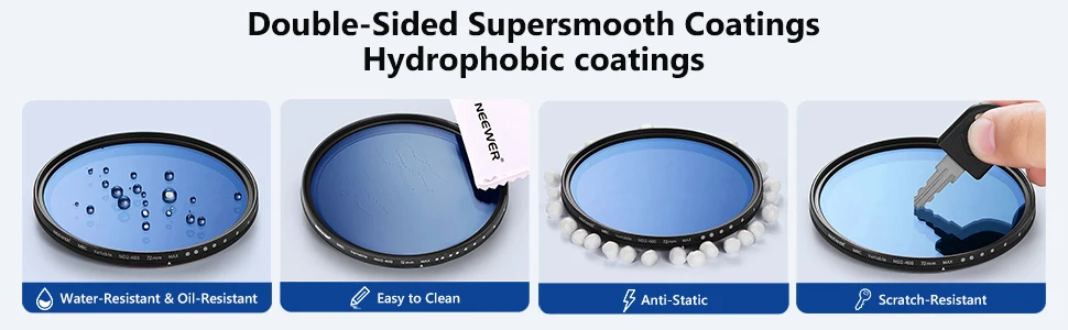 NEEWER 46-82mm Variable ND Filter ND2-ND400 (1-9 Stops) Multi-Coated Waterproof
