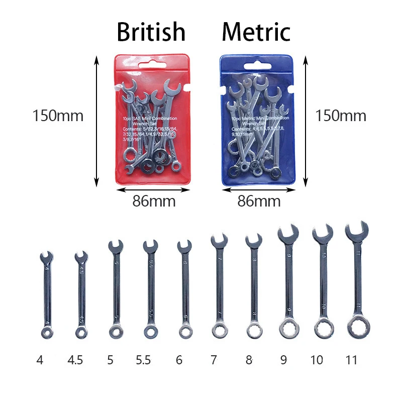 

10pcs Mini Spanner Wrenches Set Hand Tool Key Ring Spanner Sets Pocket British Metric Type Wrenches Hand Tool