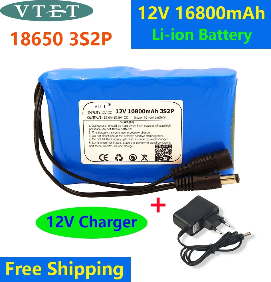

2024 DC 12V 18650 аккумуляторная батарея 16800mAh перезаряжаемые батареи 12,6 V PCB литиевая батарея Защитная плата + зарядное устройство 12,6 V 1A