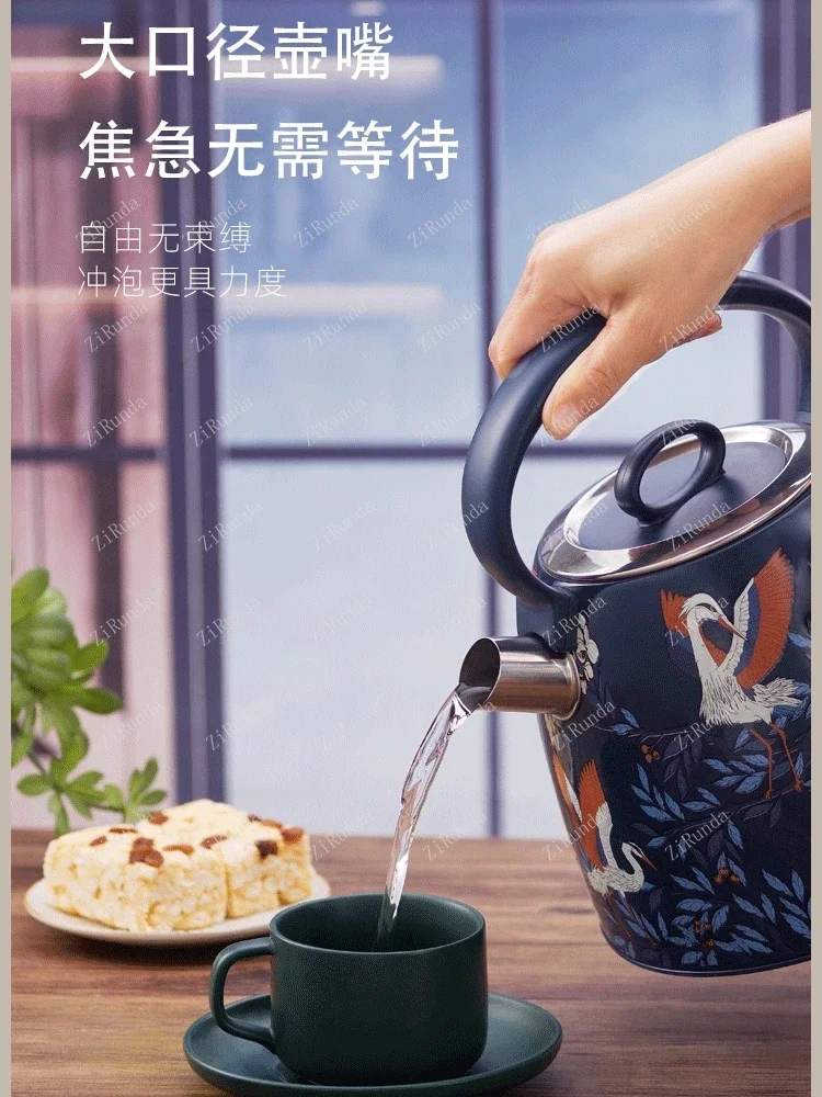 #T 1.7l Large Capacity 304 Stainless Steel Vintage Crane Printing Electric Kettle Boiling Water Blue 3