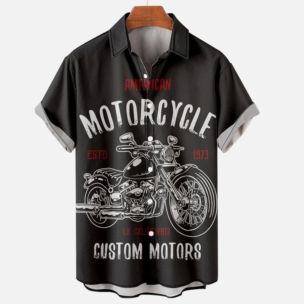 Summer Vintage Motorcycle Shirts Men’s Motorcycle Print Shirts V Neck