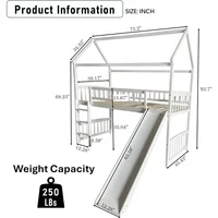 Twin Size Loft Bed with Slide for Kids Bedroom,House Shaped Solid Wood Bedframe w/Full-Length Guardrail Space Saving Design 2