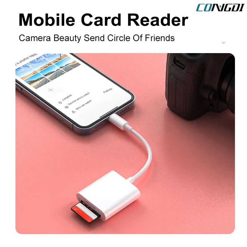 2 In 1 Lightning to TF SD Card Reader Camera Photoes Transmission Adapter Memory Card Reader For iPhone 14 13 12 OTG Cardreader