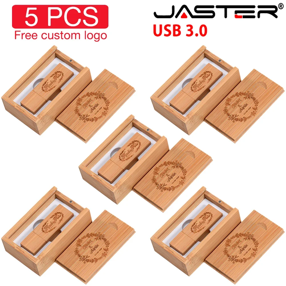5 PCS/LOT Wooden Box USB Flash Drive USB 3.0 Free Custom Logo Pen drive 128GB 64GB 32GB Memory Stick Photography Wedding Gifts