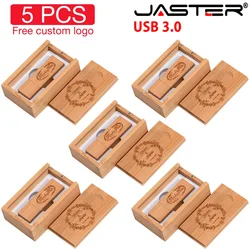 5 PCS/LOT Wooden Box USB Flash Drive USB 3.0 Free Custom Logo Pen drive 128GB 64GB 32GB Memory Stick Photography Wedding Gifts