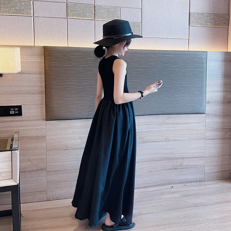 

Платье для девочек Новинка весна-лето 2024 юбка для девочек стильный сарафан детское летнее платье черная длинная юбка в западном стиле