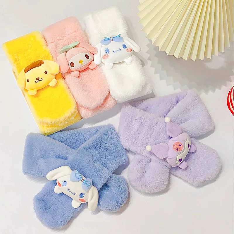 

Cartoon Sanrio Kuromi MyMelody Cinnamoroll Doll Scarf Thickened Windproof Keep Warm Plush Soft Anime Charm Design Christmas Gift