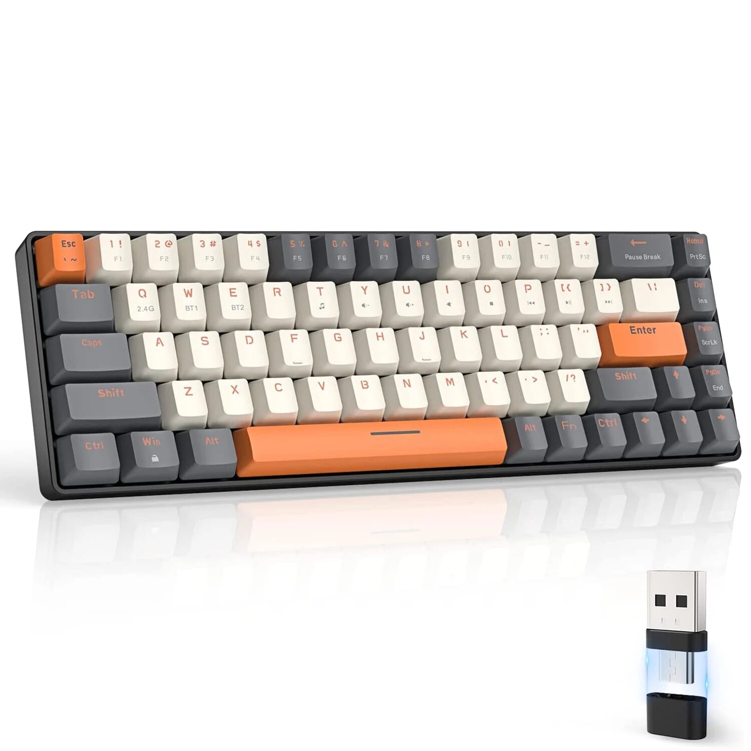  60% Wireless Mechanical Keyboard Bluetooth Dual Mode Hot-Swappable Mini 68-Key Red Switch for PC PS4 Xbox iPhone iPad 
