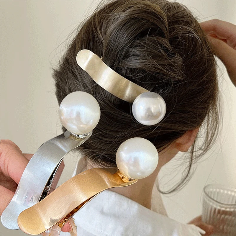 

Fashion French High-end Pearl Duckbill Hairpins for Women Back of Head Hair Clips Barrettes Hairpin Headwear