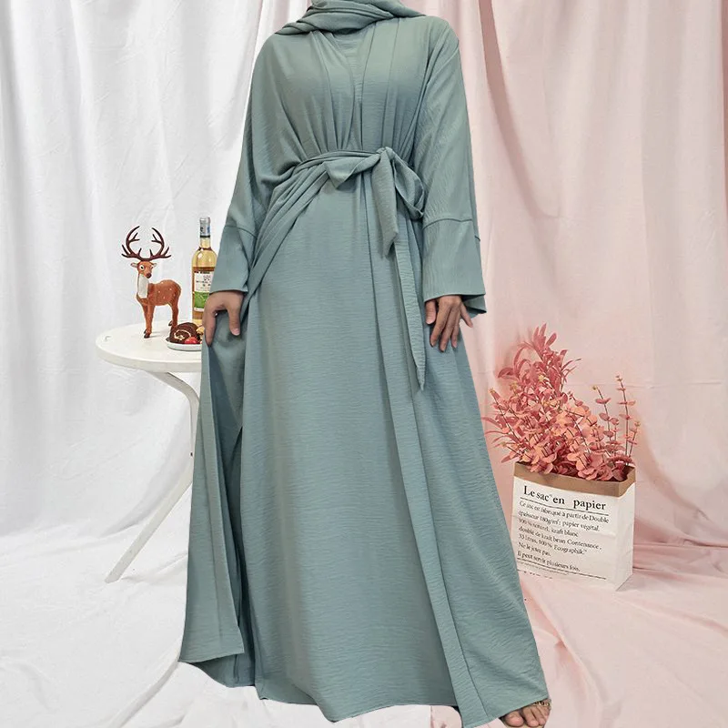 

Muslim Ramadan Eid Djellaba Suits Abaya Dubai Two pieces Muslim Sets Dress Abaya Dubai Turkey Islam Abayas With Belt