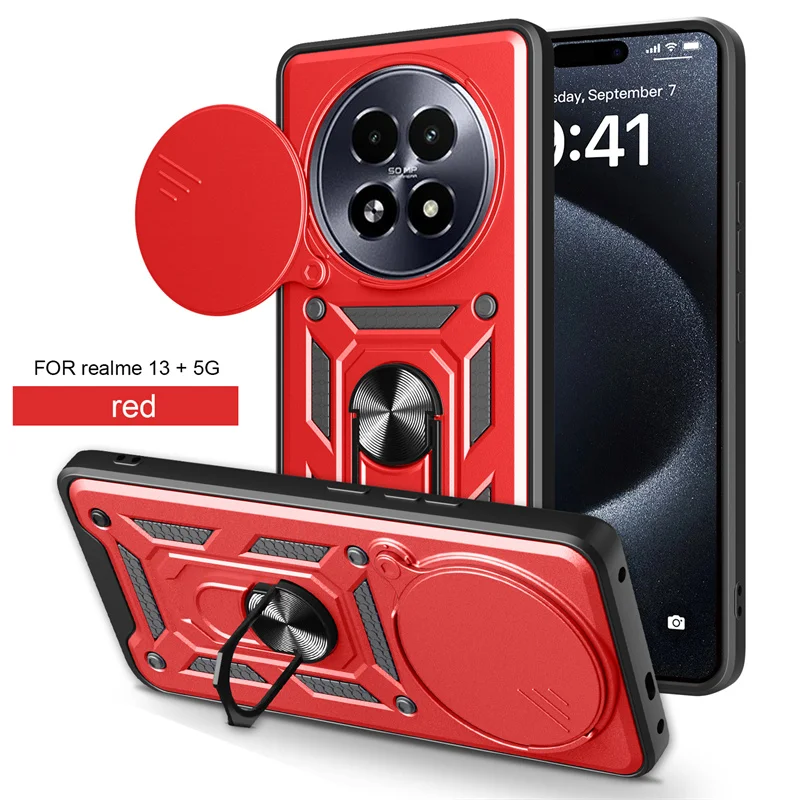 Sleek Slide Lens Armor Phone Case with Magnetic Ring Holder