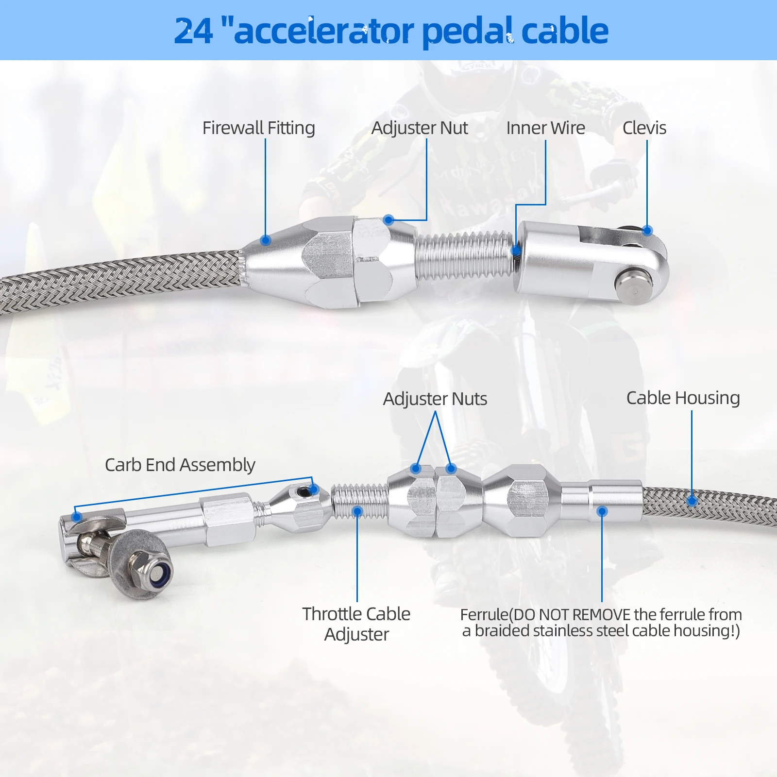 CNSPEED 24 36 inch Throttle Gas Cable Kit Stainless Steel Braided For 97-07 Chevrolet/Chevy LS1 Engine 4.8L 5.3L 5.7L 6.0L throttle gas cable kit