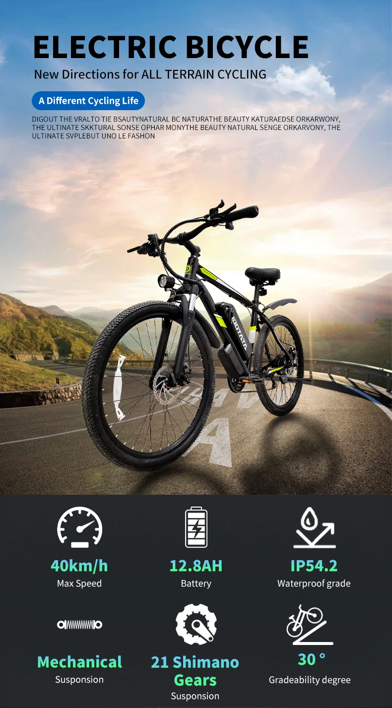 IDOTATA S2636V Electric Bike 26 Inch Tire 500W Motor 12.8Ah Battery