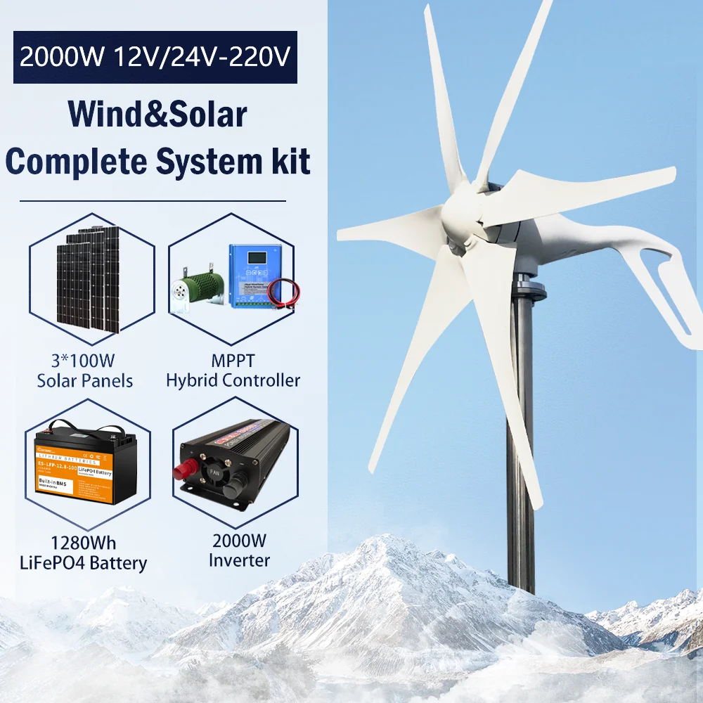 1000W Wind Turbine Generator 12V 24V 48V AC Output Complete Kit