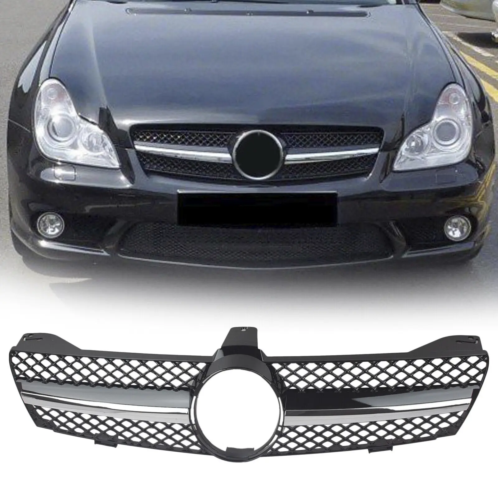 

Front Hood Grille Chrome Black For CLS-Class MERCEDES BENZ W219 05-07 Sedan 4Dr