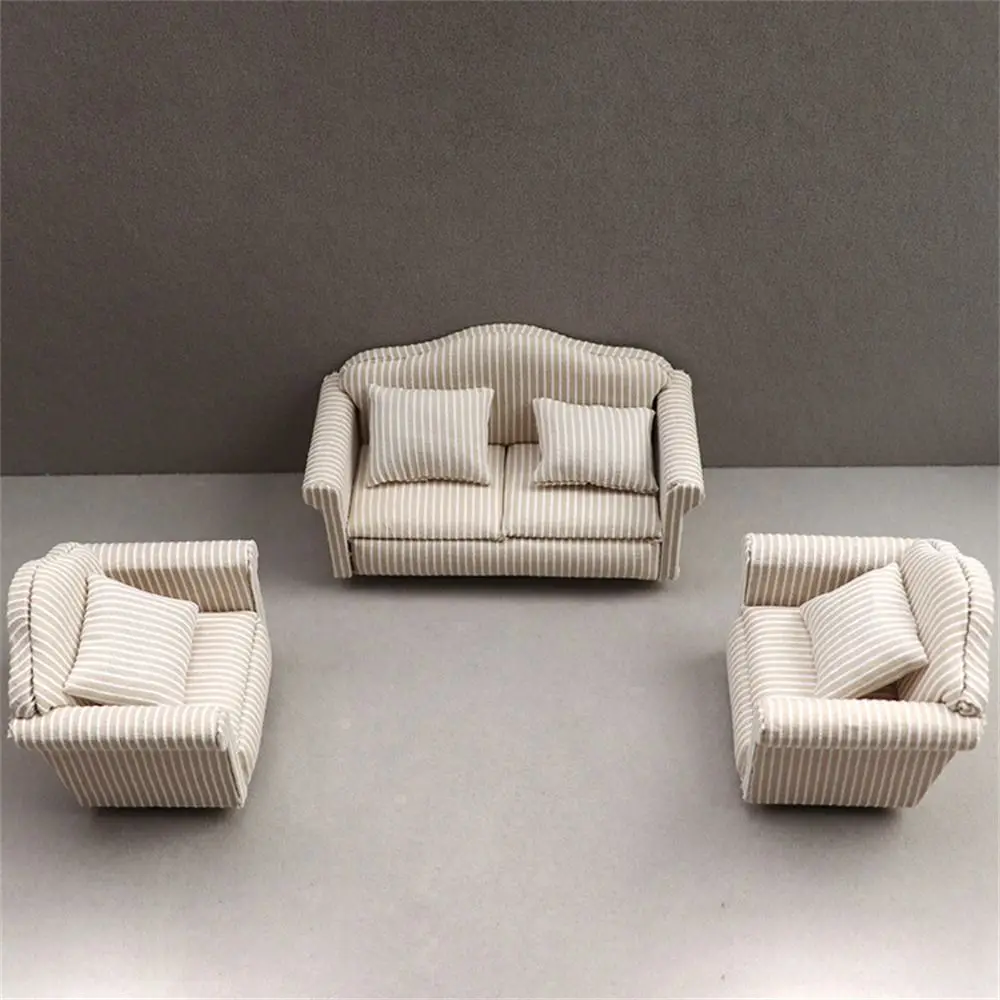 Scene Toy Striped Dollhouse Sofa Simulation With Pillow Miniature Sofa Pretend Play Sofa Model Mini Sofa Dollhouse Accessorie