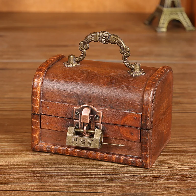 

Wooden Box Storage Case Treasure Jewelry Container Trinket Decorative Dorm Bed Sundries Vintage Boxes Pirate Retro Wood