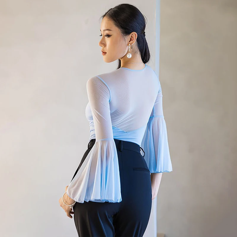 Frauen National Standard Latin Overall Lange Ärmel Latin Dance Tops Praxis Trikot Ballsaal Modern Dance Jazz Body – Detail 14