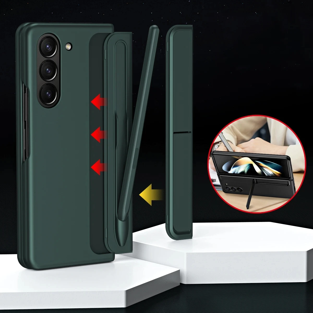 

Removable Pen Holder Invisible Bracket Kickstand Hard PC Matte Cover with Touch Pen For Samsung Galaxy Z Fold 5 Case