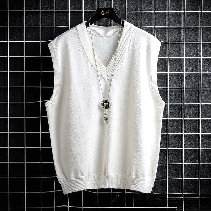 

Autumn and Winter Sweater Vest, White Loose Solid Color Thin Waistcoat Casual Waistcoat