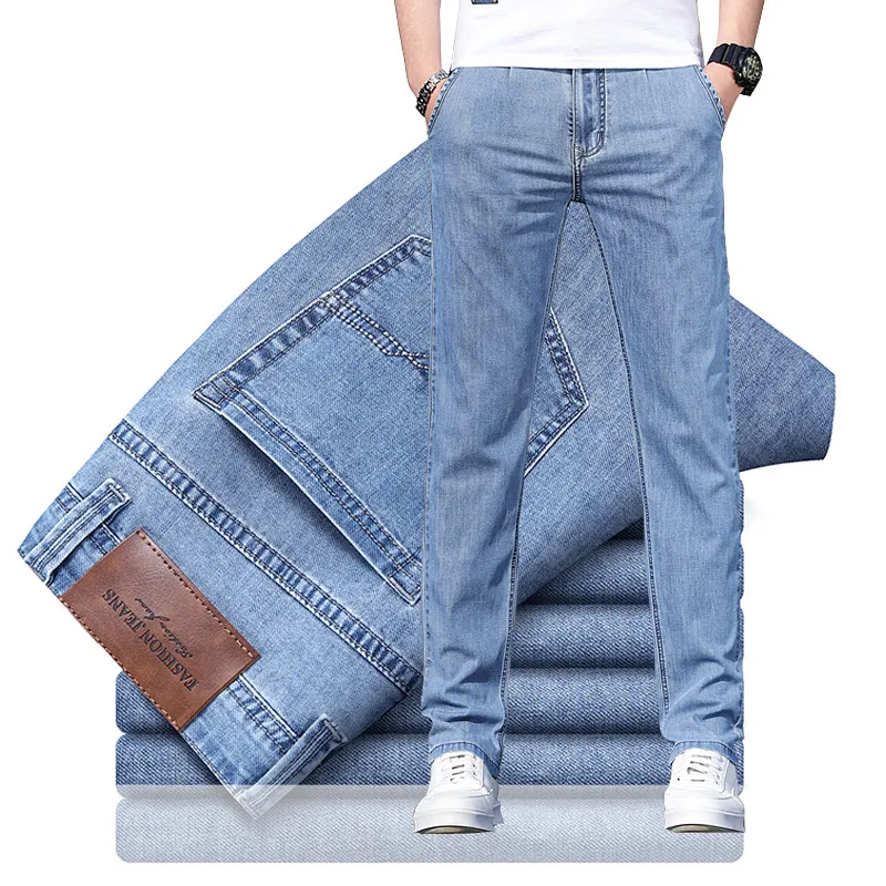 

2023 Summer Thin Stretch Jeans Men's Straight Loose Casual Pants Business Youth Work Sports Long Pants Men y2k men's jeans