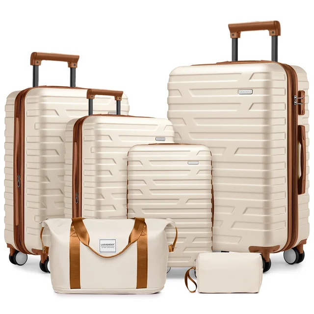 Ensemble de bagages 6 pièces avec sacs de voyage, valises rigides extensibles en ABS avec roulettes doubles, ensemble de bagages de voyage avec serrure TSA (18/20/24/28 pouces, crème) 1