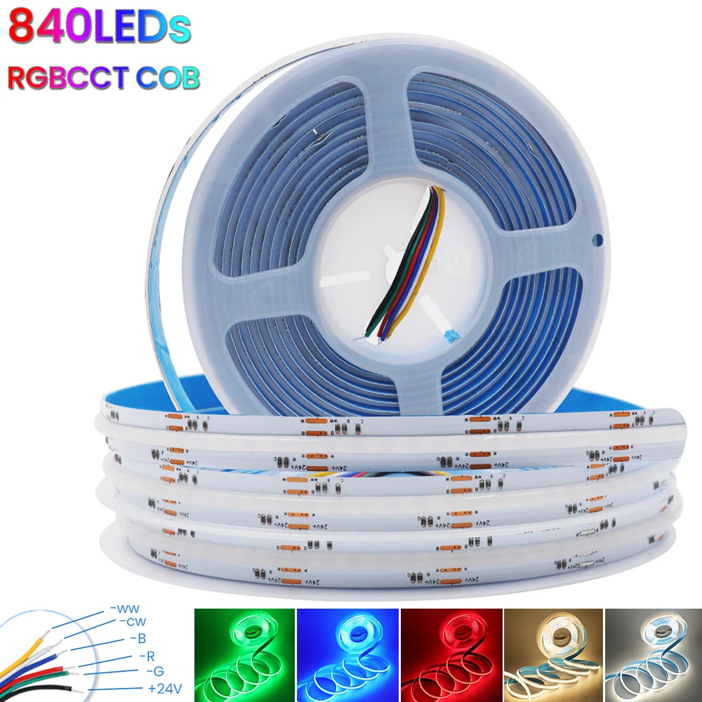 

RGB RGBW RGBWW RGBCCT COB LED Strip High Density Flexible COB LED Tape Light Bar Dimmable Linear Ribbon Lamp DC 24V 0.5-5m