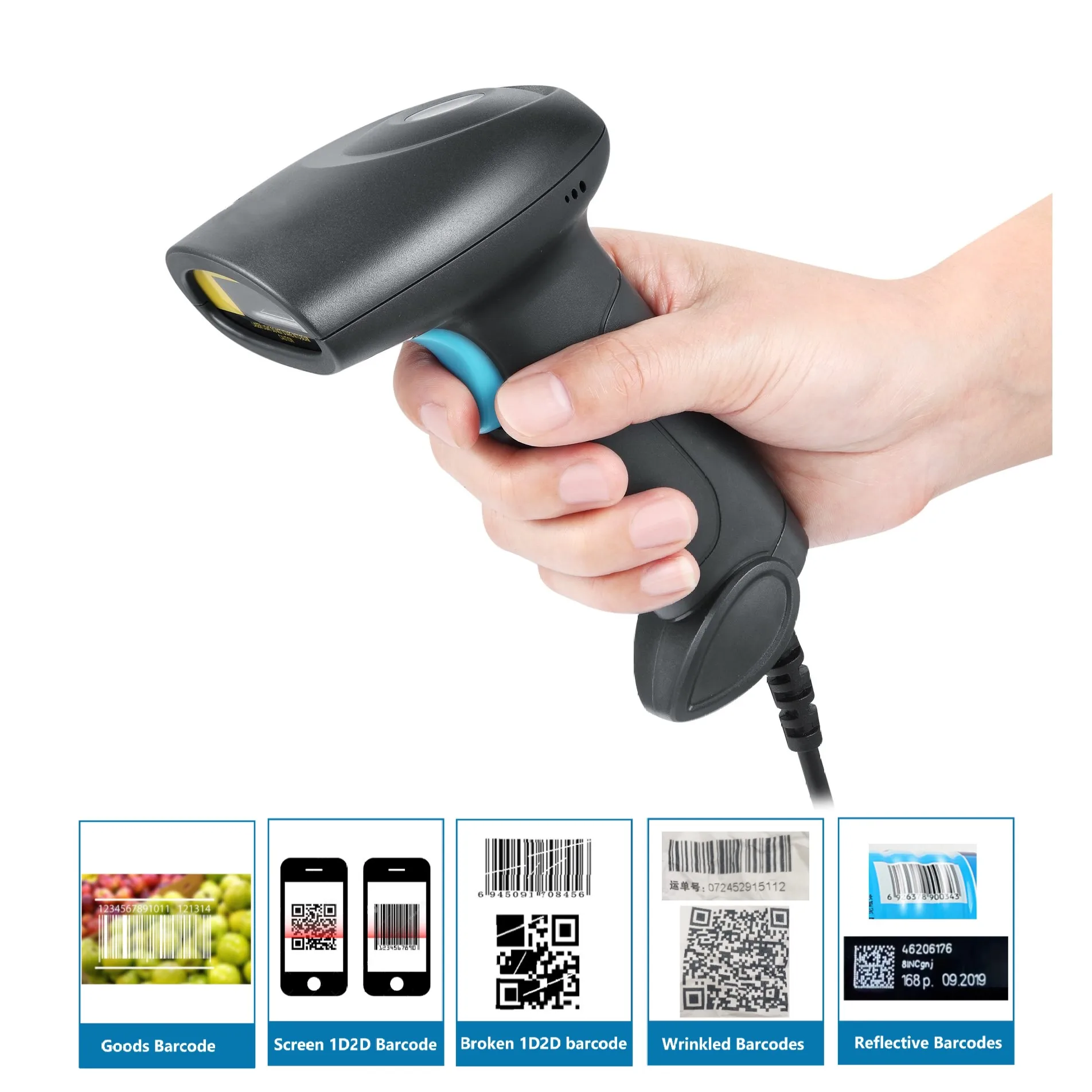 USB Qr Bar Codes Gun 1D 2d Barcode Scanner for Supermarket Handheld Code Reader